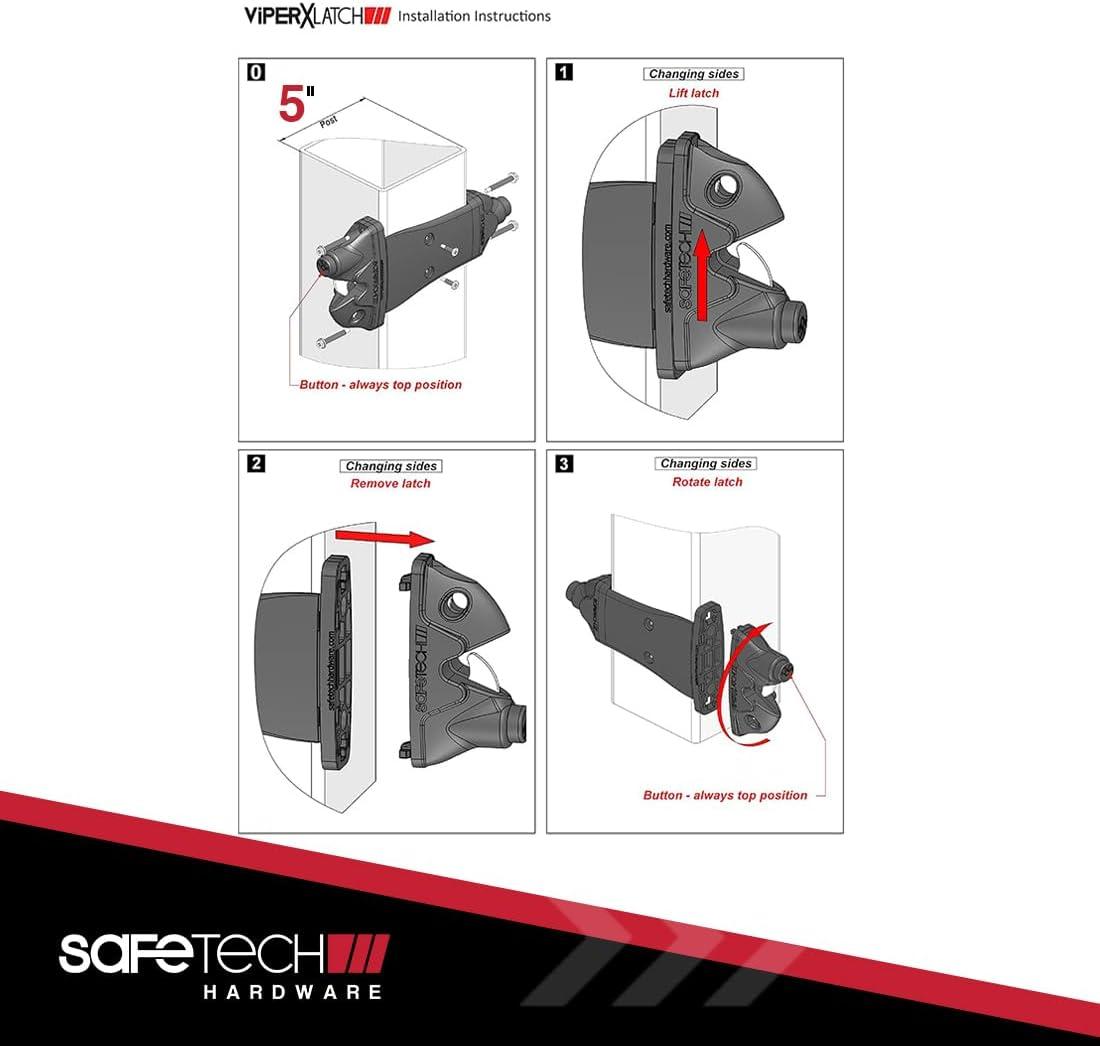 Safetech Hardware ViperX5-2 Two-Sided Gate Latch | Wrap Around Design - No Post Drilling | Padlock Lockable | Left & Right Reversible | Double Gate Access w/Push Button | 2” Vinyl & Aluminum - White