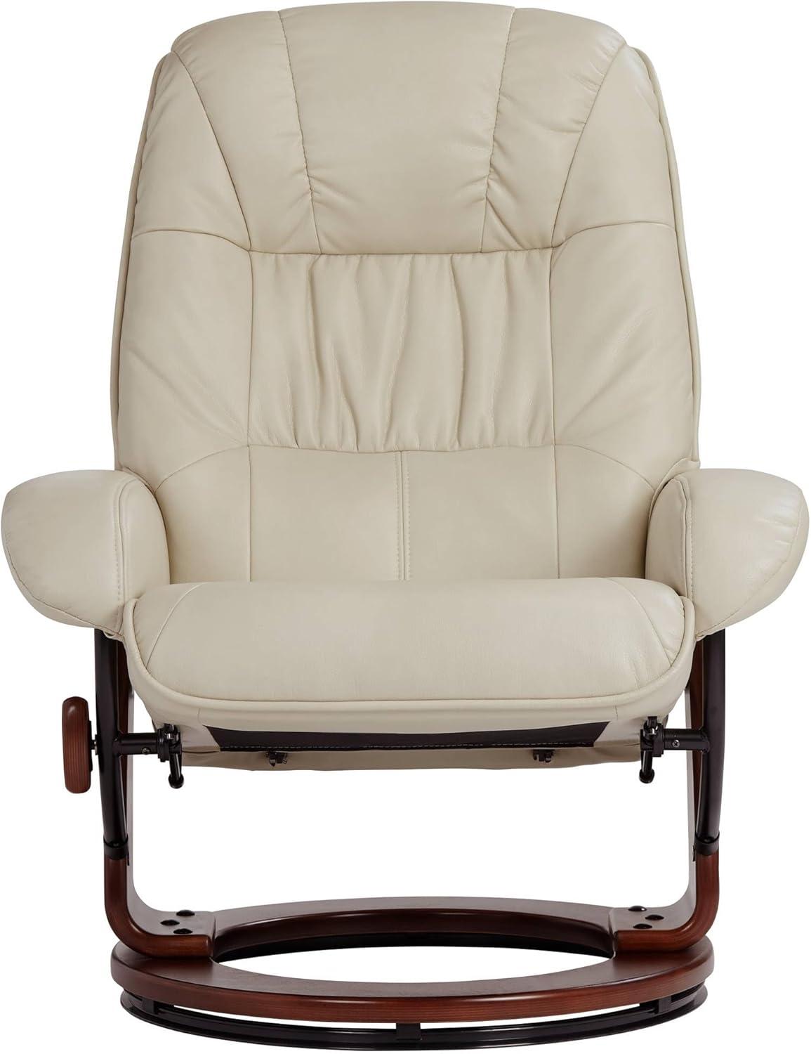 BenchMaster Kyle Taupe Faux Leather Recliner Chair Modern Armchair Ottoman Footrest Ergonomic Manual Reclining Swivel for Bedroom Living Room Reading