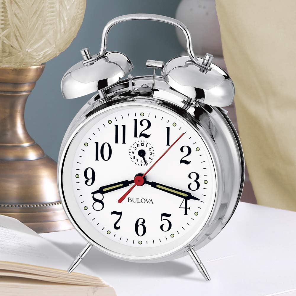 Chrome Twin Bell Metal Alarm Clock with White Dial