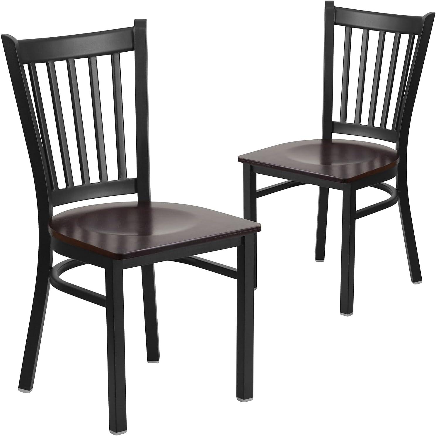 Flash Furniture 2 Pack HERCULES Series Black Vertical Back Metal Restaurant Chair - Walnut Wood Seat