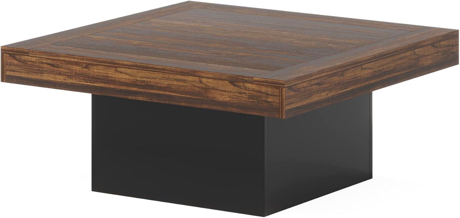 Tribesigns Squeare Coffee Table Modern LED Coffee Table Wood Coffee Table for Living Room Rustic Brown & Black Low Coffee Table