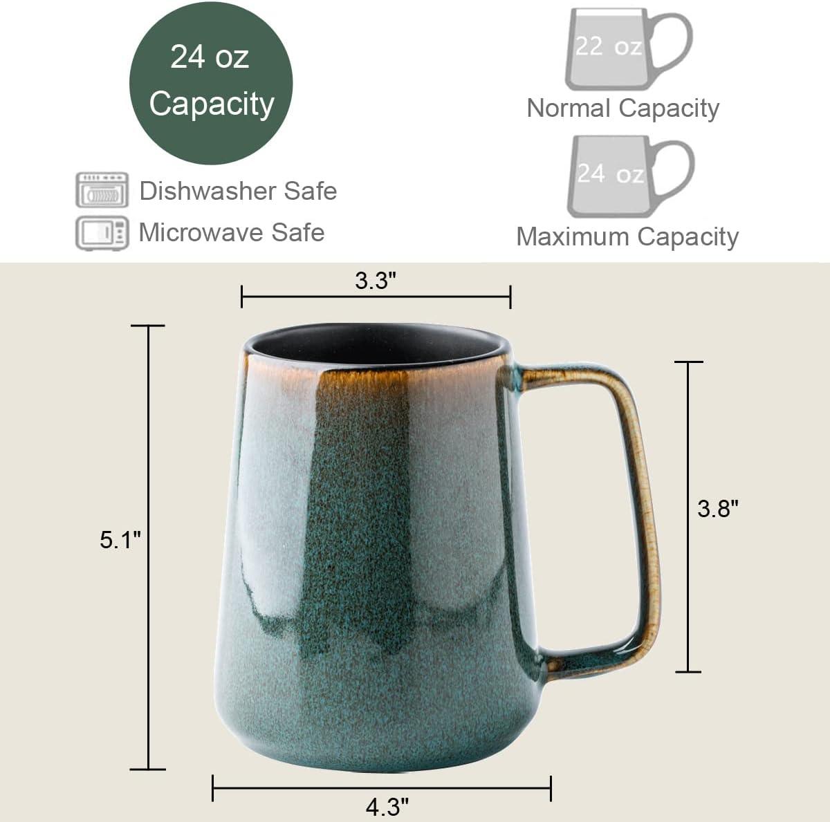 Green 24 oz Ceramic Coffee Mug with Large Handle