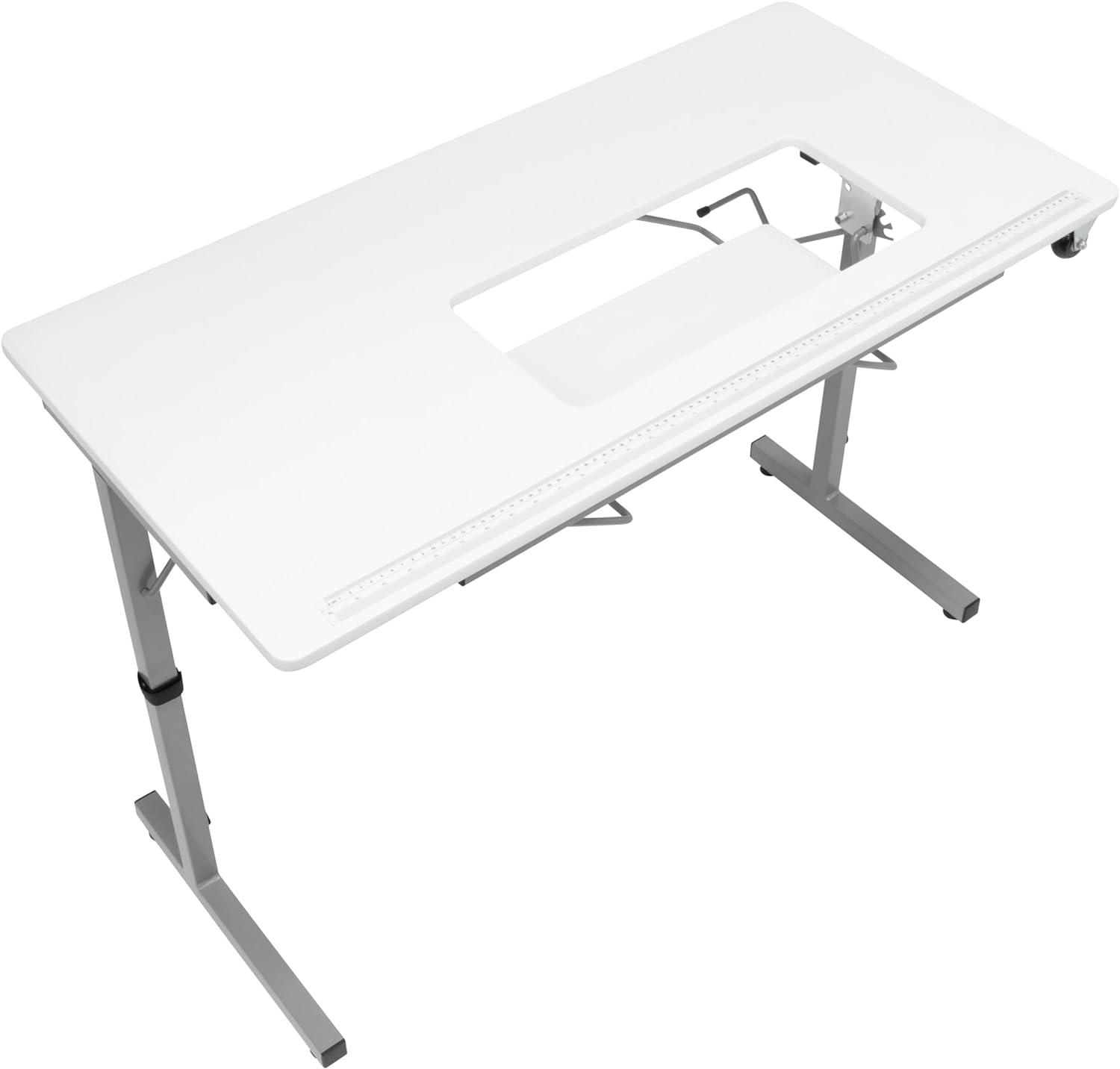 studio designs Rollaway Ii Sewing Table Silver/White: Laminate Top Craft Station, Steel Frame, Foldable Design