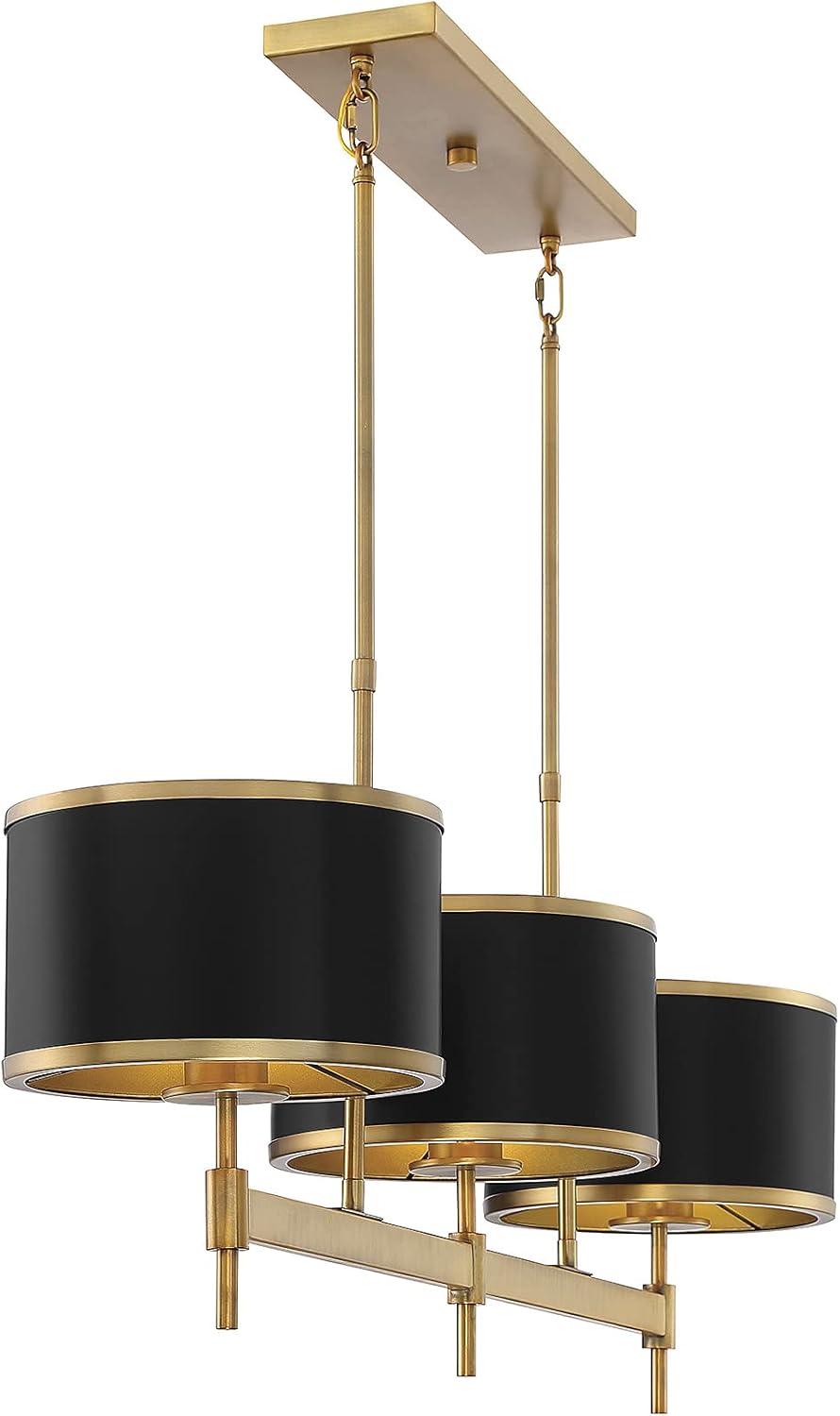 Black with Warm Brass Accents Three Light Linear Chandelier from the Delphi Collection