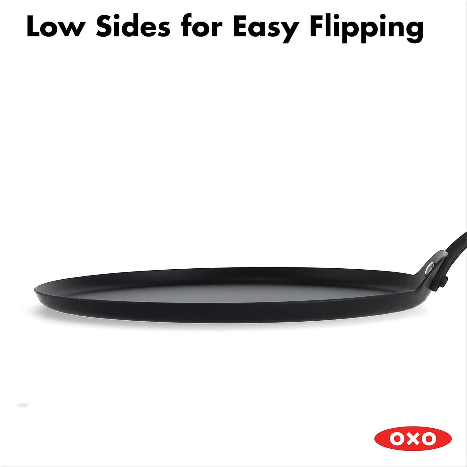 OXO Obsidian Carbon Steel 10" Crepe Pan with Silicone Sleeve