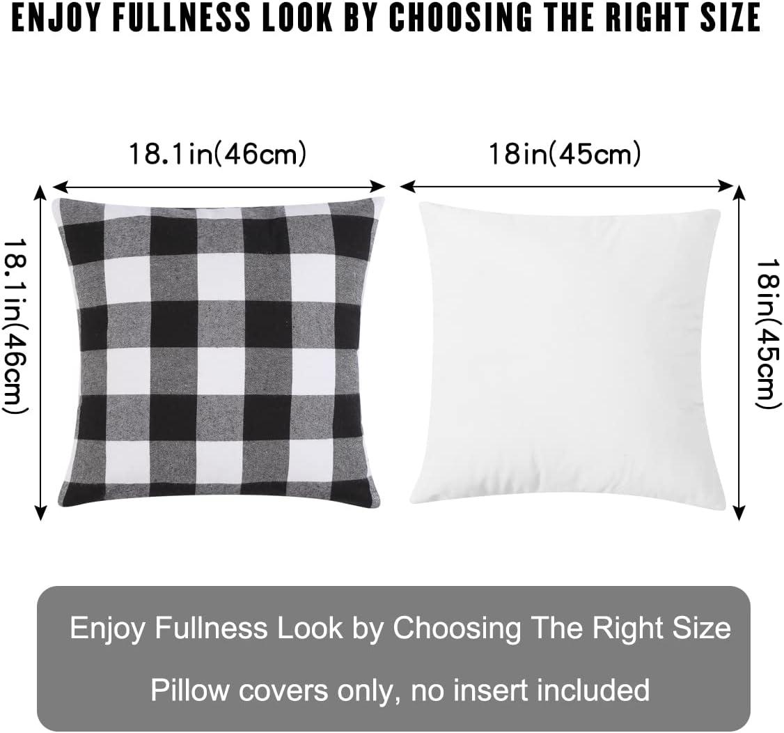 Set of 2 Check Plaid Throw Pillow Covers Cushion Case Polyester Linen for Fall Home Decor , 18 x 18 Inches