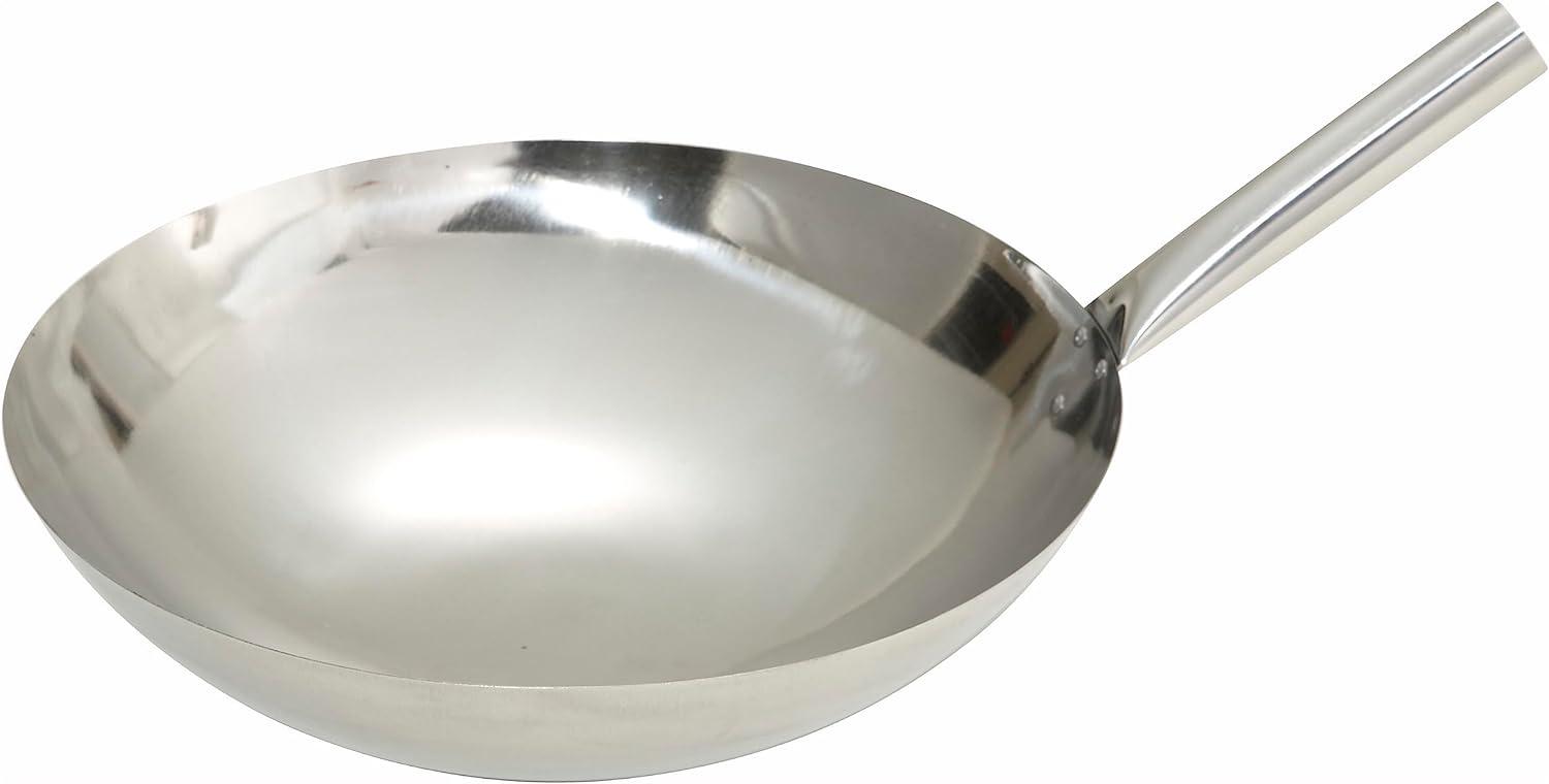 14-Inch Stainless Steel Chinese Wok with Metal Handle