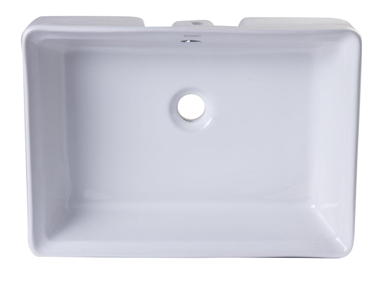EAGO 14.125'' White Porcelain Rectangular Bathroom Sink with Overflow