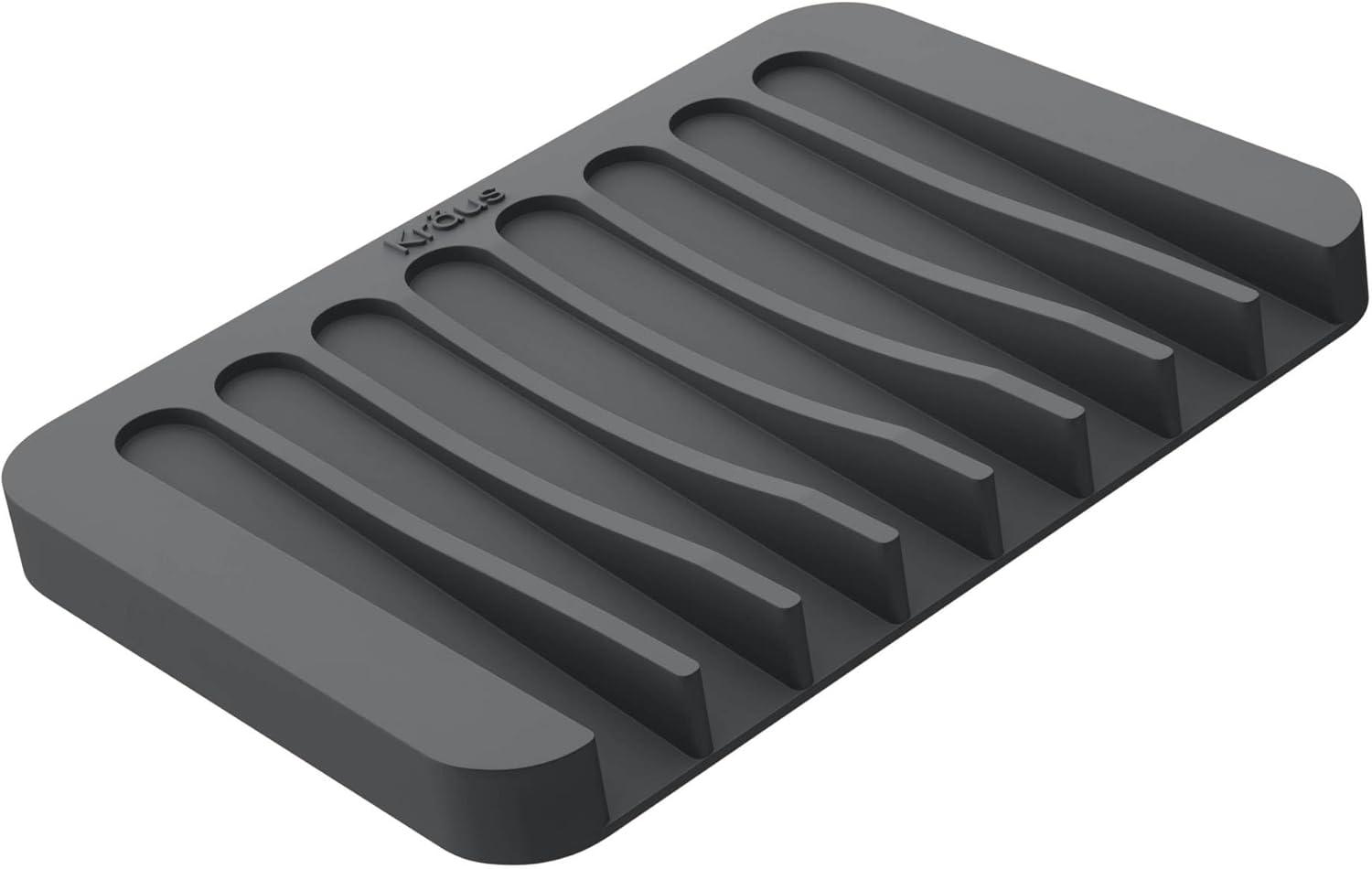 KRAUS Multipurpose Self-Draining Silicone Soap Dish/Sponge Holder for Bathroom or Kitchen Counter in Dark Grey, KDM-05DG