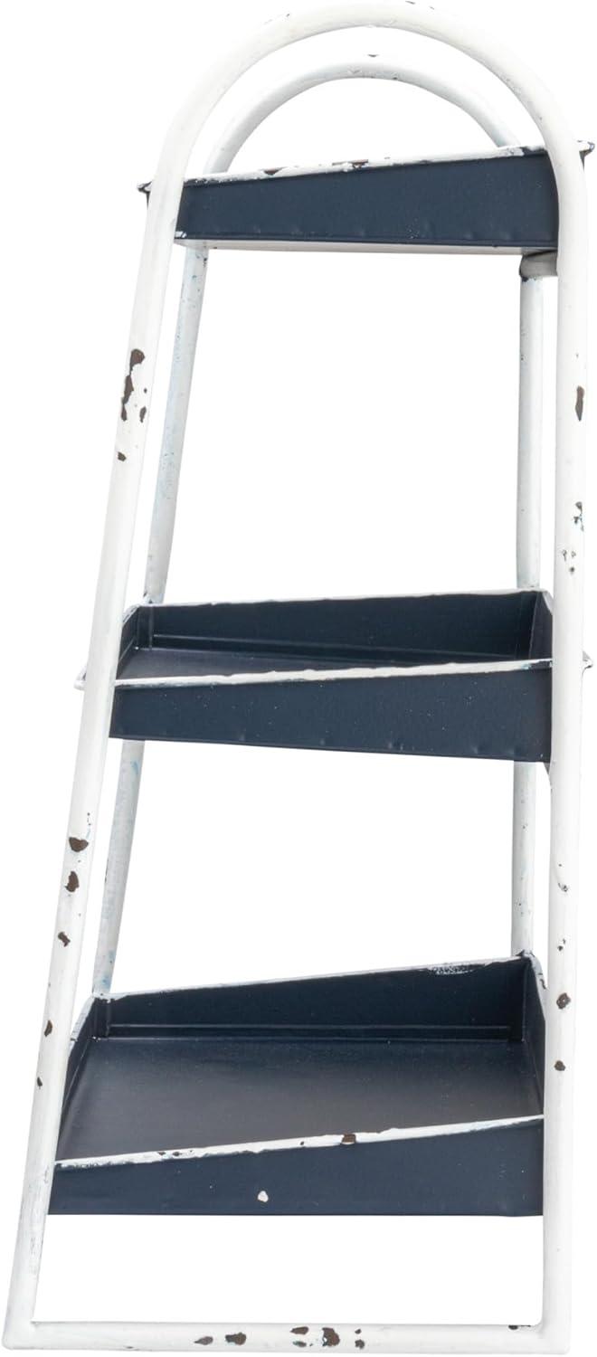 Creative Co-Op Heavily Distressed Navy 3-Tier Metal Tray with White Frame & Rim