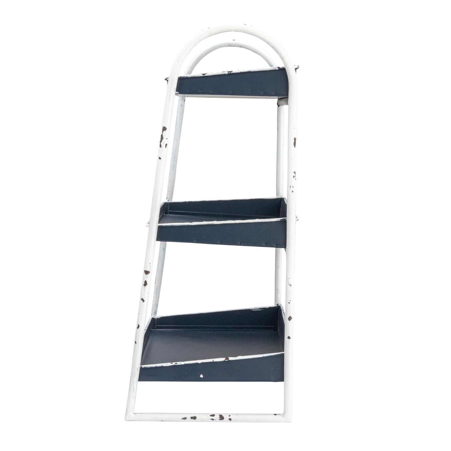 Creative Co-Op Heavily Distressed Navy 3-Tier Metal Tray with White Frame & Rim