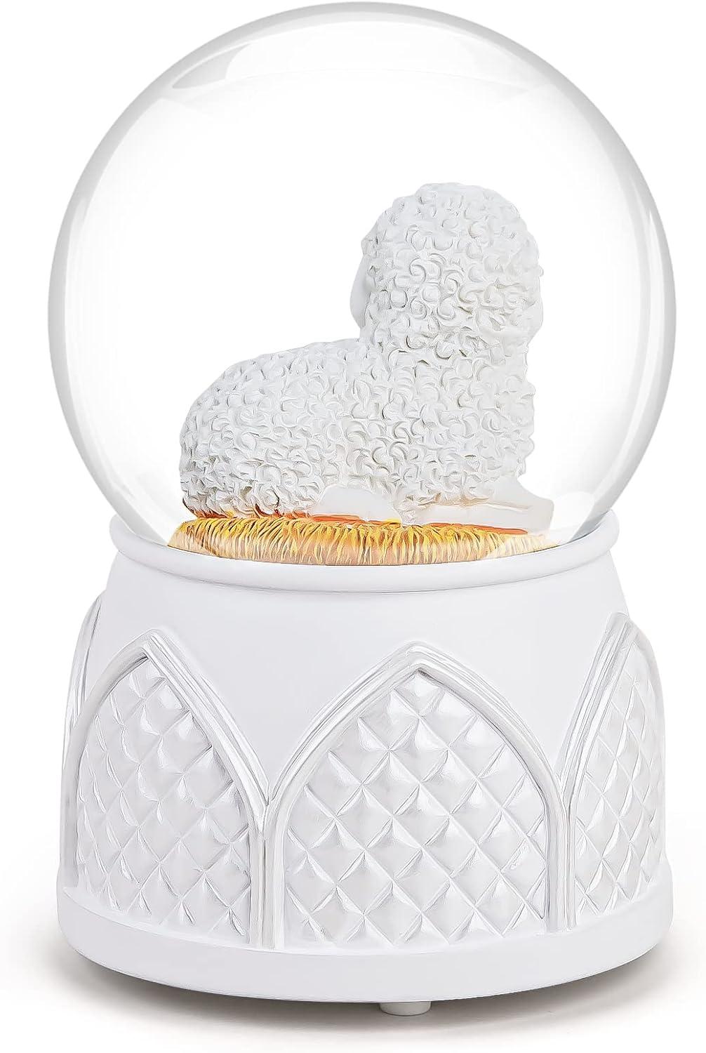 Jesus Loves Me Snow Globe, Jesus White Lamb Baptism Music Box, Religious Gift for Pastors Girls Wife Girlfriends Friends Easter Birthday Present