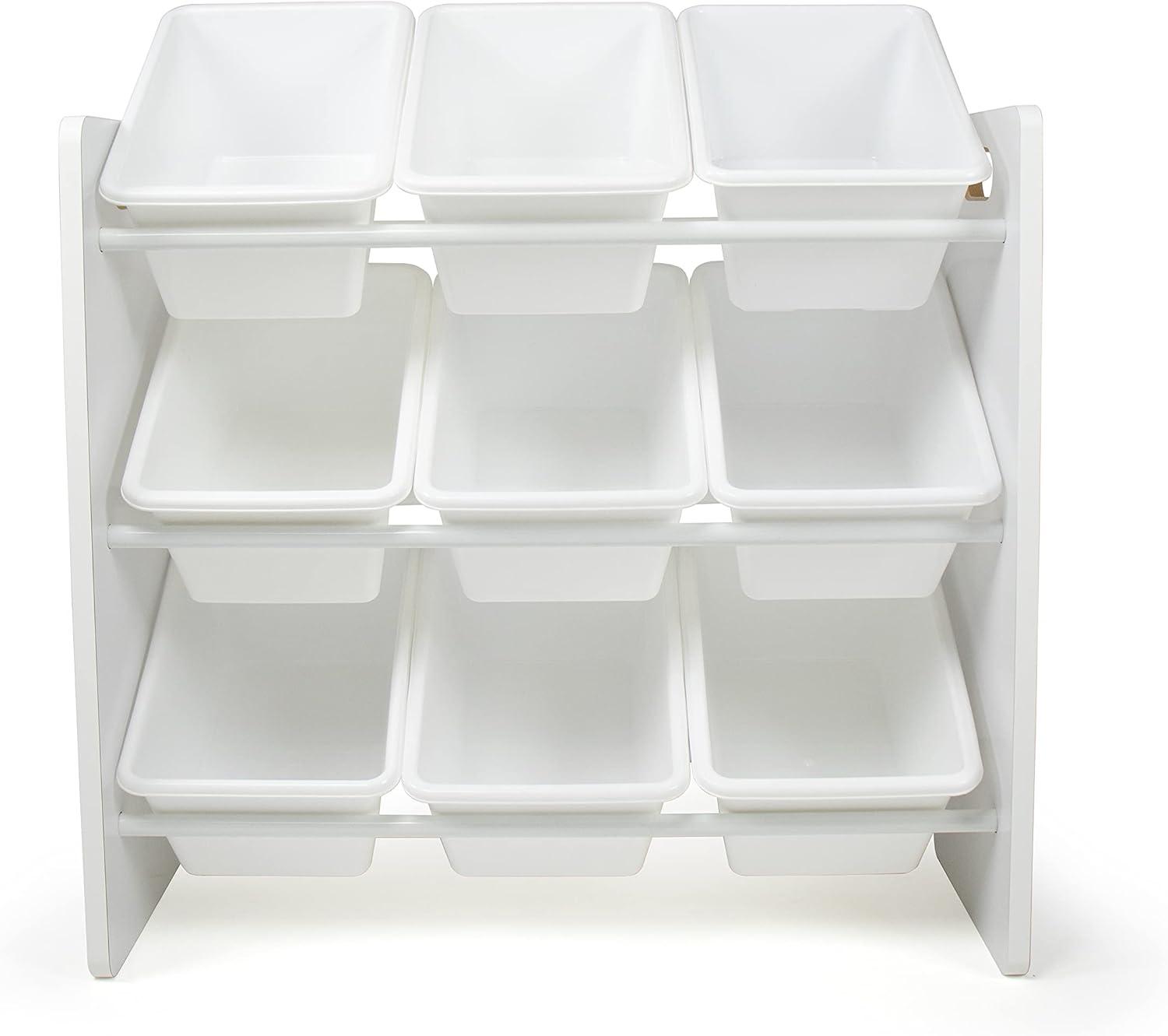 Humble Crew Cambridge Toy Storage Organizer with 9 Plastic Storage Bins, White