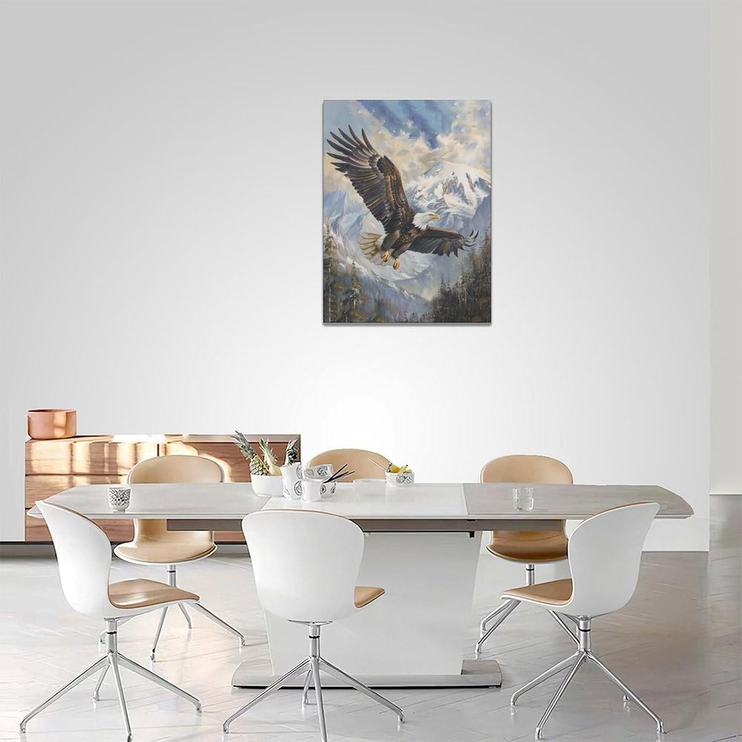 American Bald Eagle Wall Art Flying Eagle Canvas Prints Patriotic Concept Picture Inspiring Motivational Posters Modern Home Artwork Decor For Office Living Room Bedroom Framed Ready To Hang12x16 Inch