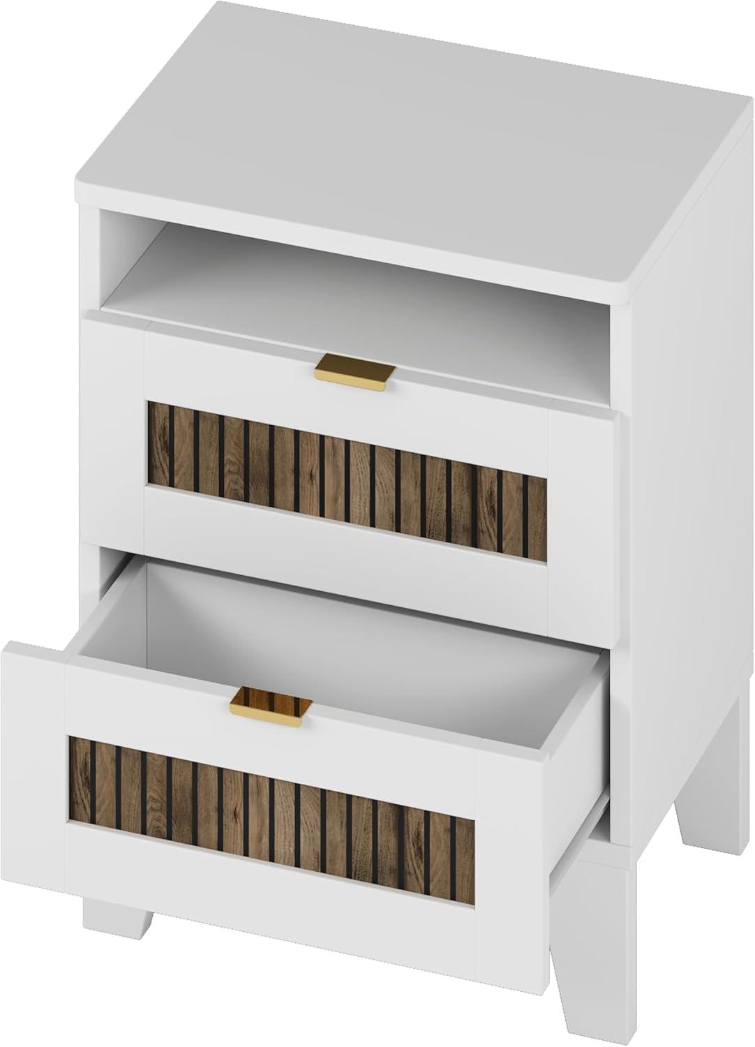 4 Pieces Bedroom Sets Queen Size Farmhouse Platform Bed with Wooden Strip Decoration, 2 Storage Nightstands and A 6-Drawer Dresser with Metal Handle for Kids Teens Adults - White