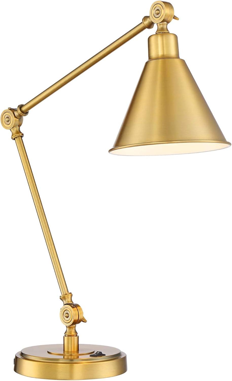 360 Lighting Wray Modern Desk Lamp 26 3/4" High Warm Brass Metal with USB Charging Port Adjustable Arm Head for Bedroom Living Room Bedside House Home