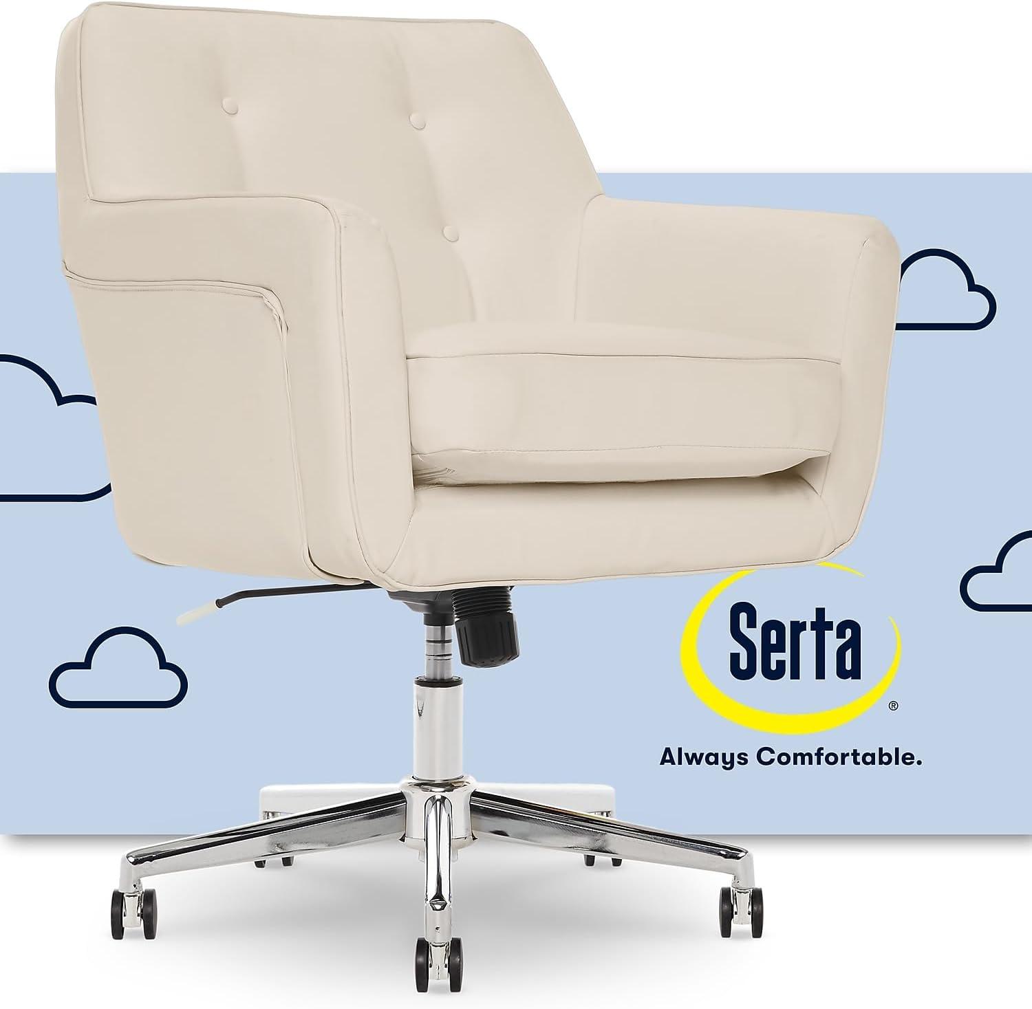 Style Ashland Home Office Chair Sweet Cream - Serta: Mid-Century, Tufted, Adjustable