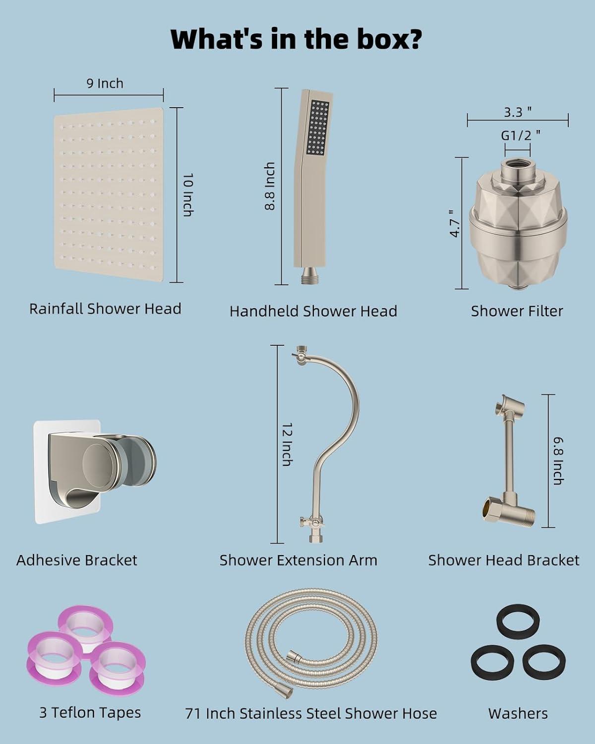 Brushed Nickel Dual Head Rainfall Shower Combo with Filter