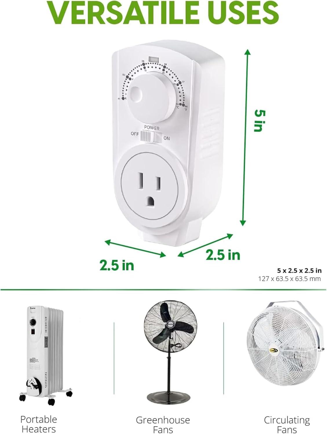 White Universal Plug-In Adjustable Thermostat for Heating & Cooling