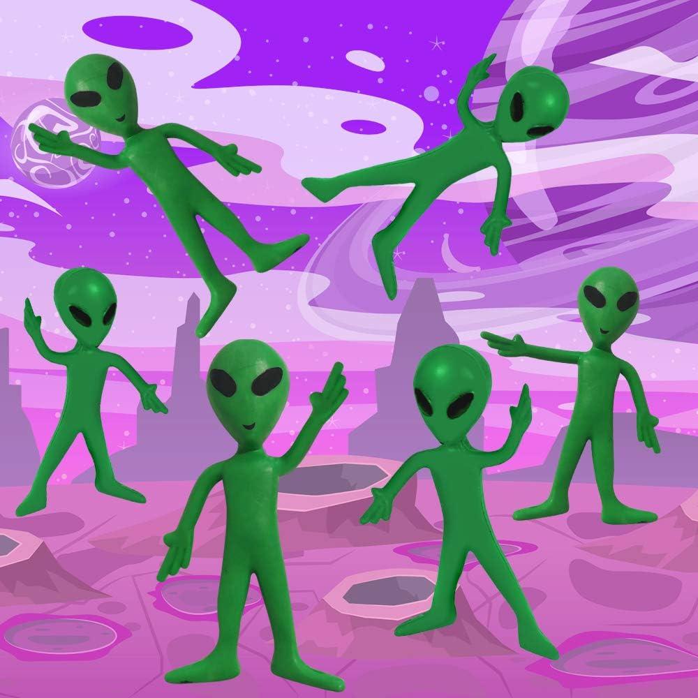 12 Pack- Bendable Rubber Green Aliens (3.75") Action Figures Bendable UFO Aliens Limbs Sensory Stress Relief Fidget Toys. Great Party Favor Trick or Treat Supplies