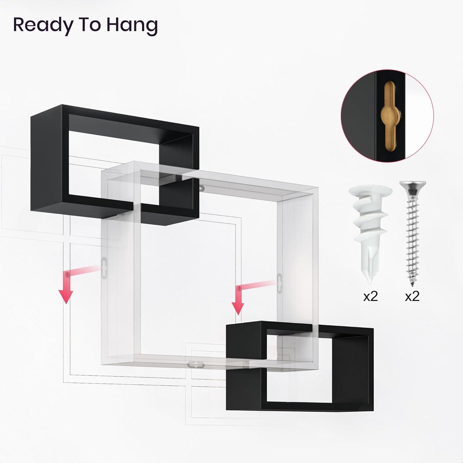 Ballucci Interlocking Floating Shelves, Horizontal or Vertical Display Cube Wall Mount Shelf, Black