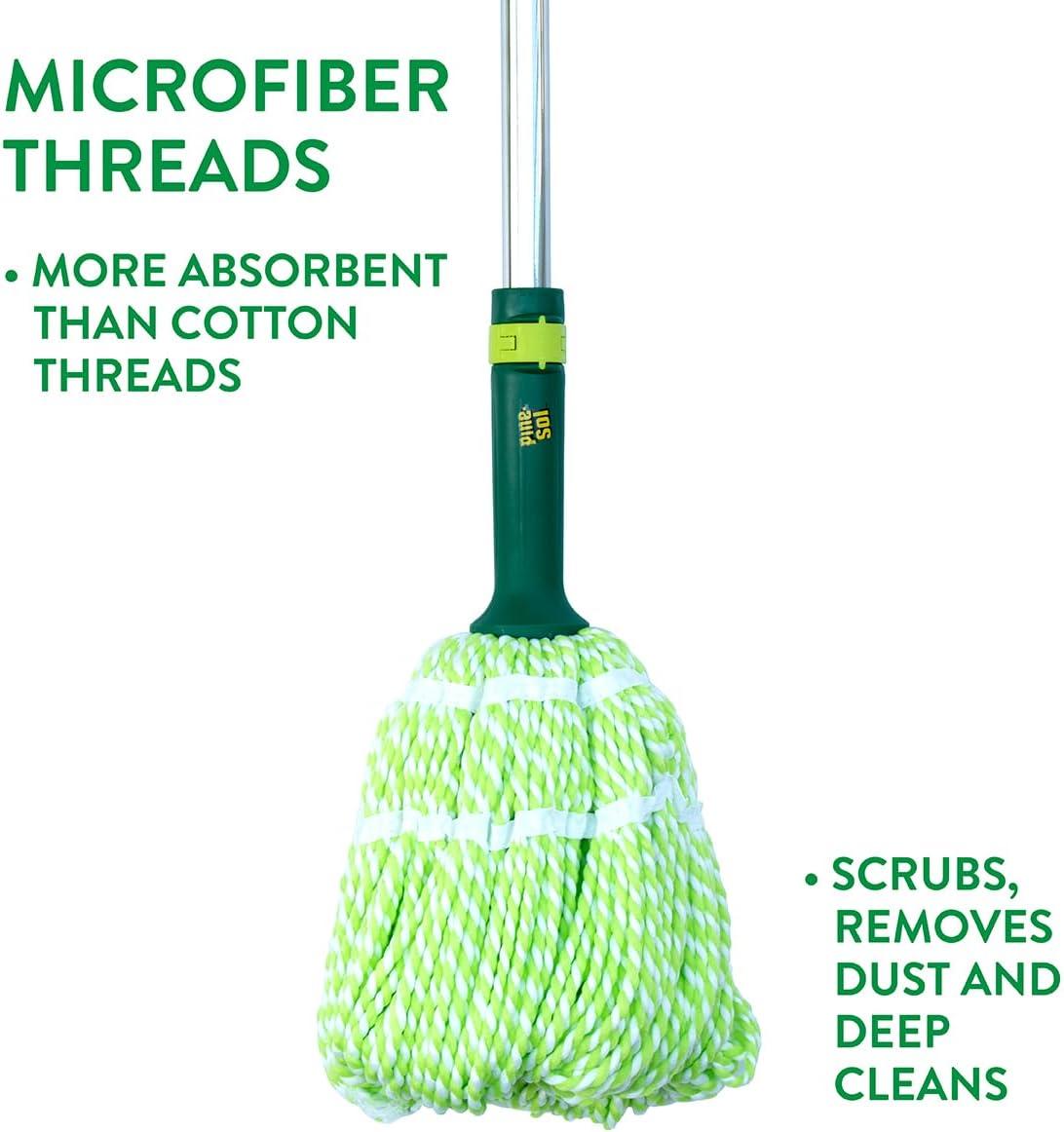 Pine-Sol Microfiber Twist with Telescopic Adjustable Perfect Hardwood, Laminate, Tiles | Extendable Stainless Steelandle, Easy 17.7 Inch, Green