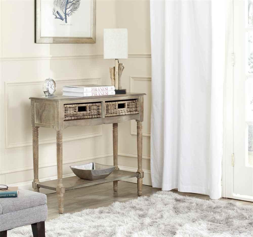 Beige Pine Transitional Console Table with Storage Drawers