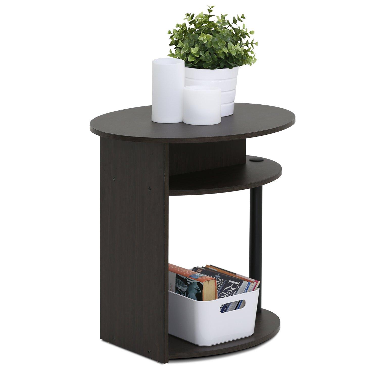 Furinno 15080WNBK JAYA Simple Design Oval End Table, Walnut