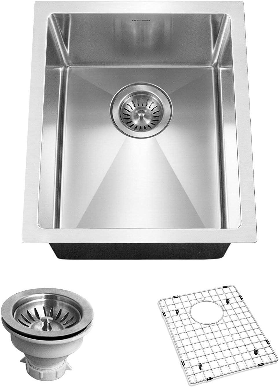 Houzer Savoir Undermount Stainless Steel 12" x 14" Bar Prep Sink, Strainer & Grid Included