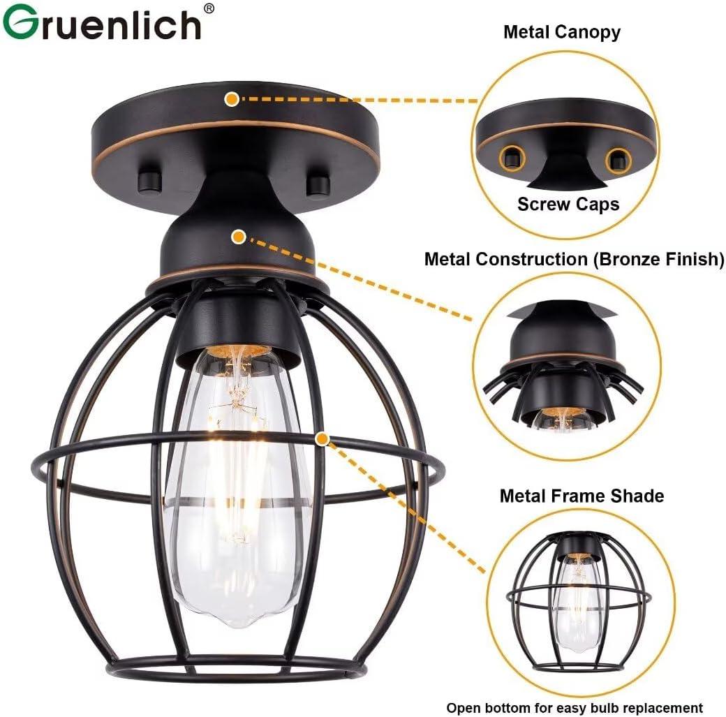 Bronze Metal Cage Semi Flush Mount Ceiling Light