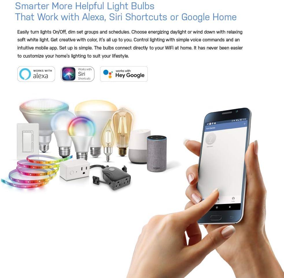 Feit Electric CFC40/927CA/FIL/AG 40 Watt Equivalent WiFi Dimmable, No Hub Required, Alexa or Google Assistant, Flame Tip Filament Chandelier LED Smart Light Bulb, 4.3" H x 1.4" D, 2700K Soft White