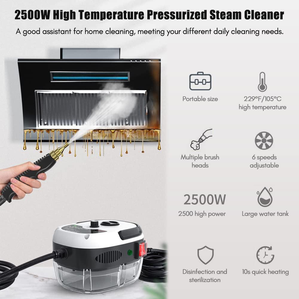 Aoresac 2500W Handheld Steam Cleaner High Temperature Pressurized Steam Cleaning Machine with Brush Heads and Gloves for Kitchen Furniture Bathroom Car White
