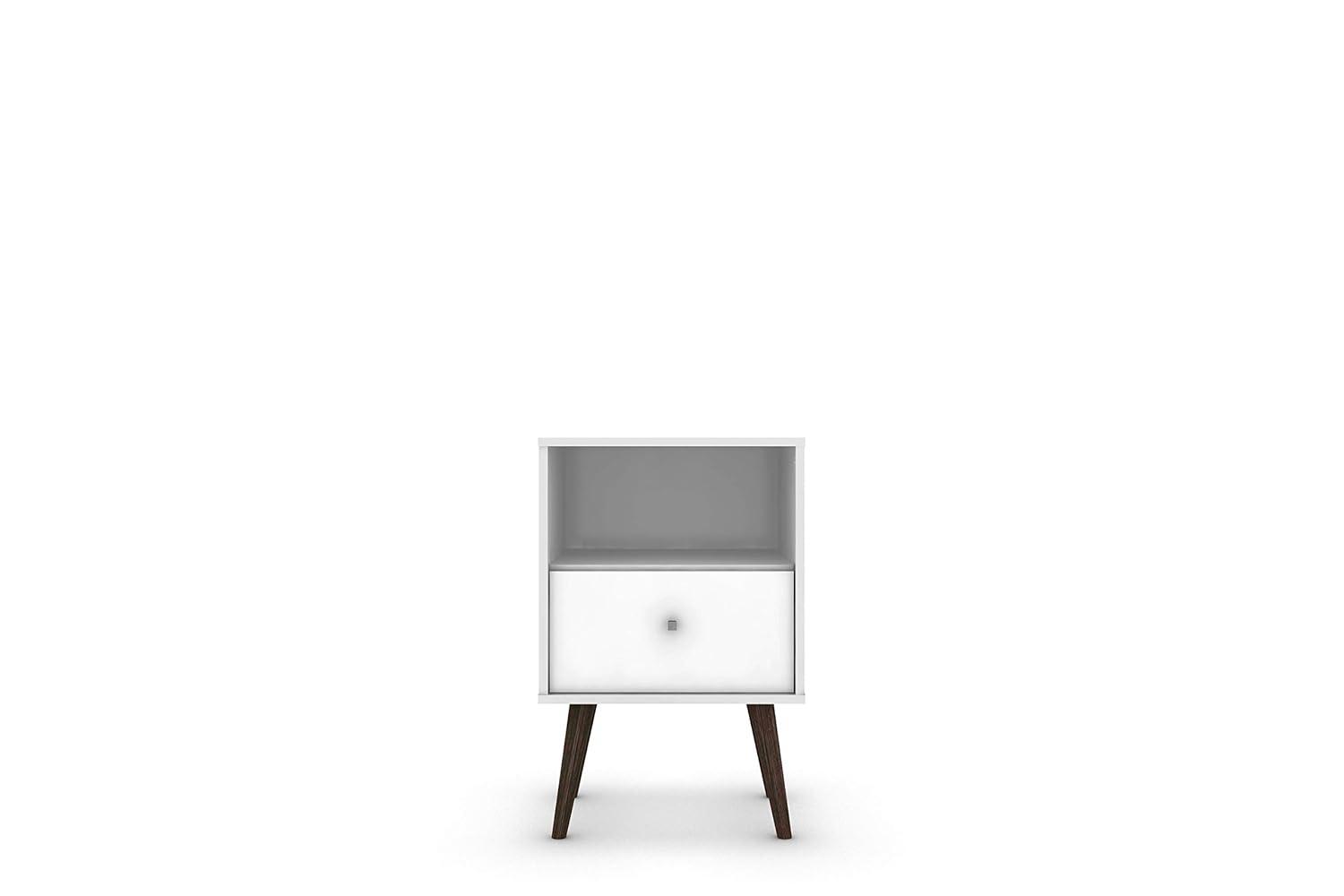 Liberty 1.0 Mid Century Modern Nightstand White - Manhattan Comfort: Bedside Table with Storage & Shelving