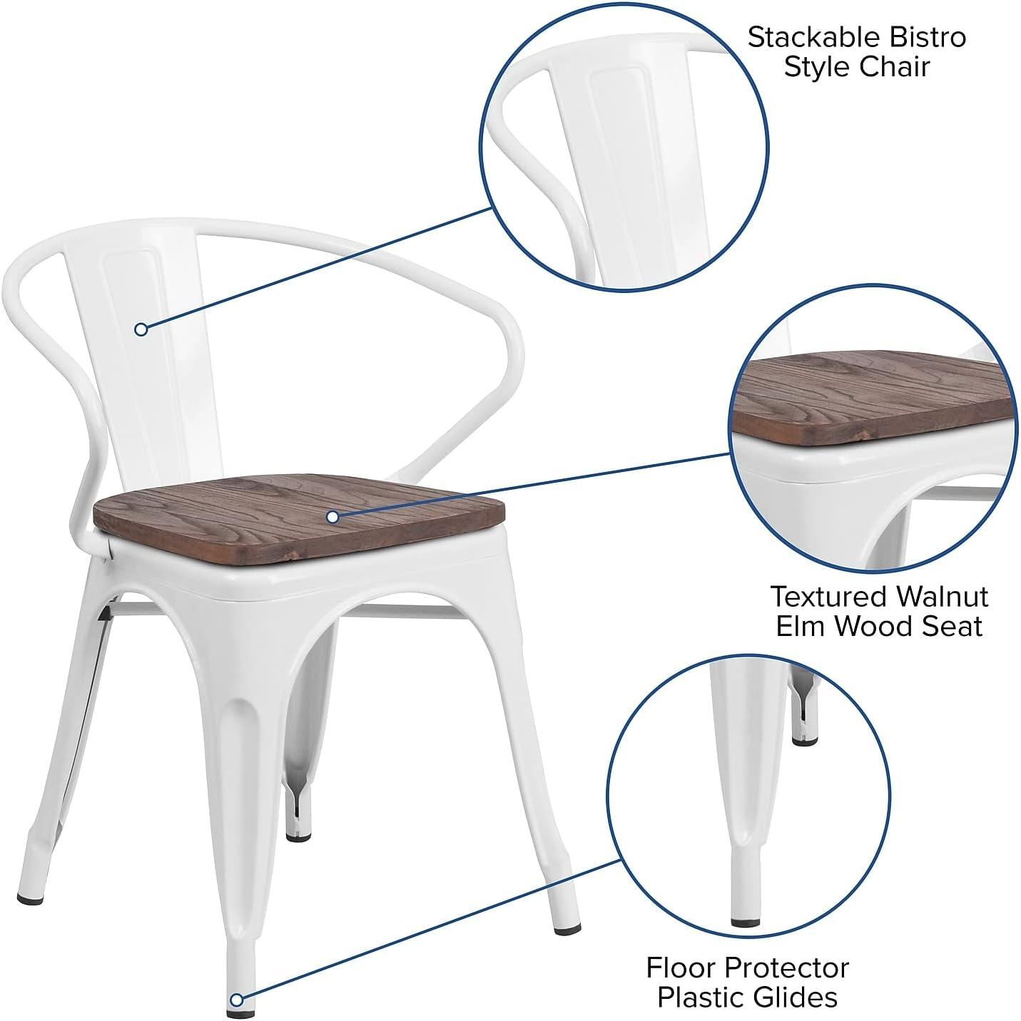 Flash Furniture Metal Chair with Wood Seat and Arms