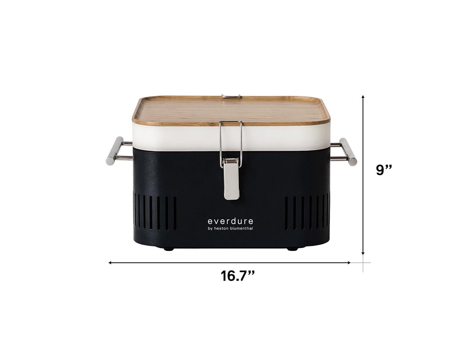 Compact Matte Black Charcoal Grill with Bamboo Preparation Board