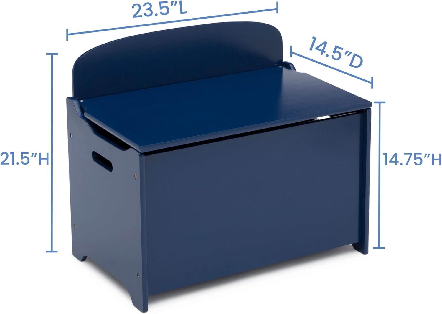 Deep Blue Wooden Toy Box with Safety Lid