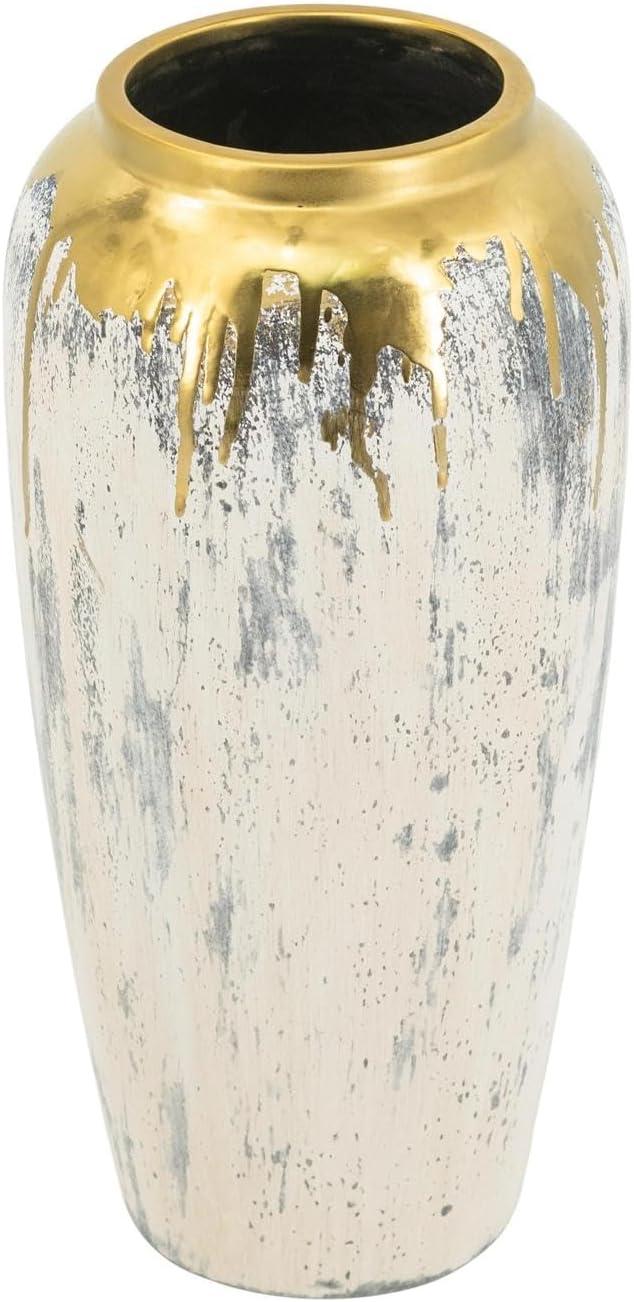 Gold and Gray Ceramic Table Vase with Abstract Design