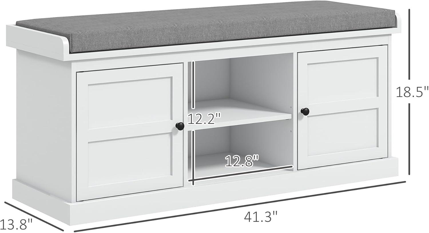 White MDF Shoe Storage Bench with Gray Cushion and Cabinets