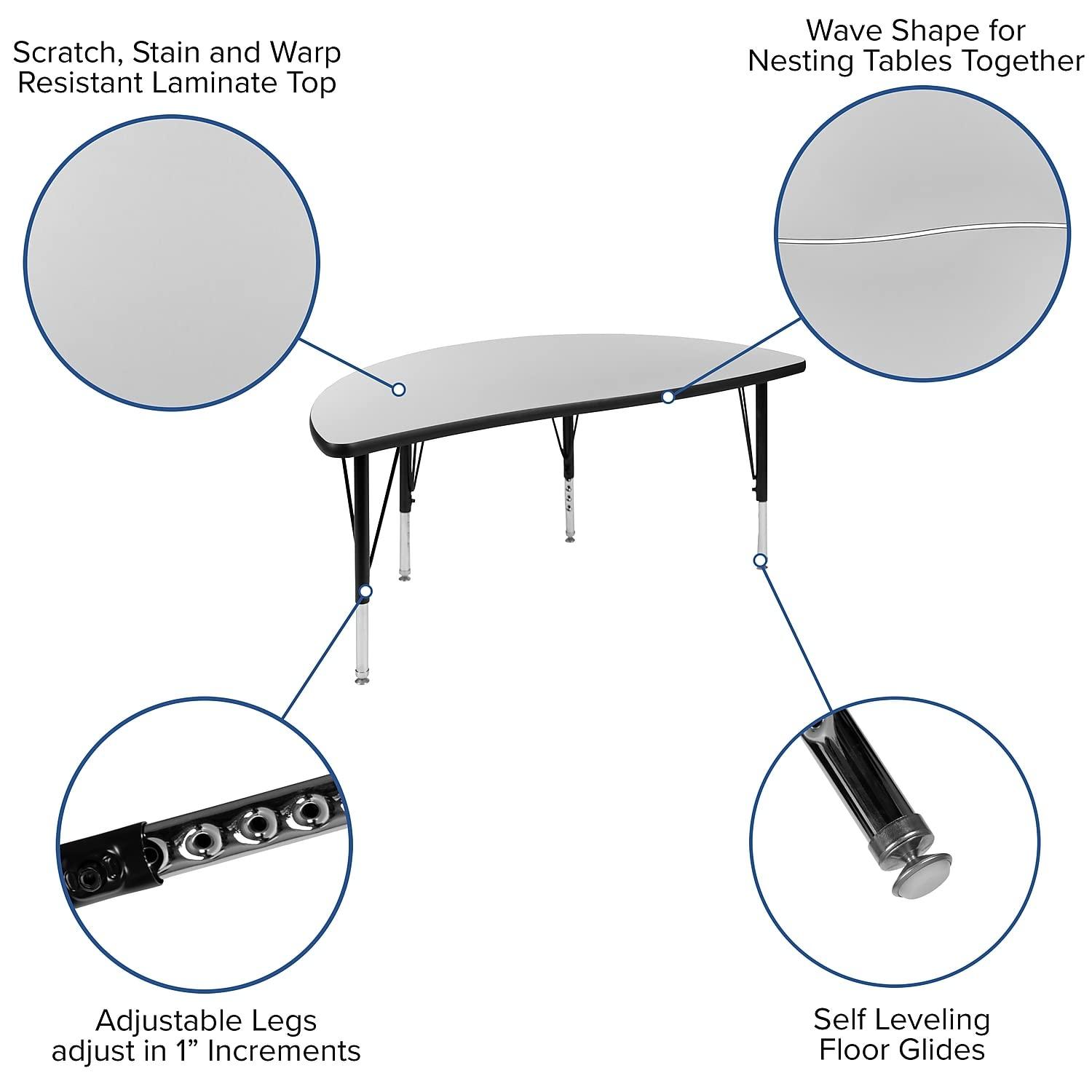 Flash Furniture Goddard Half Circle Wave Collaborative Adjustable Height Activity Table
