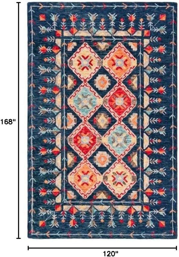 SAFAVIEH Aspen Christabella Geometric Wool Area Rug, Navy/Orange, 10' x 14'