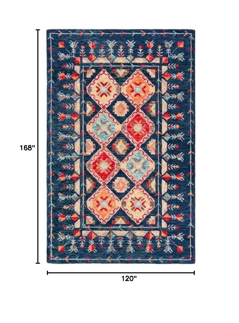 SAFAVIEH Aspen Christabella Geometric Wool Area Rug, Navy/Orange, 10' x 14'