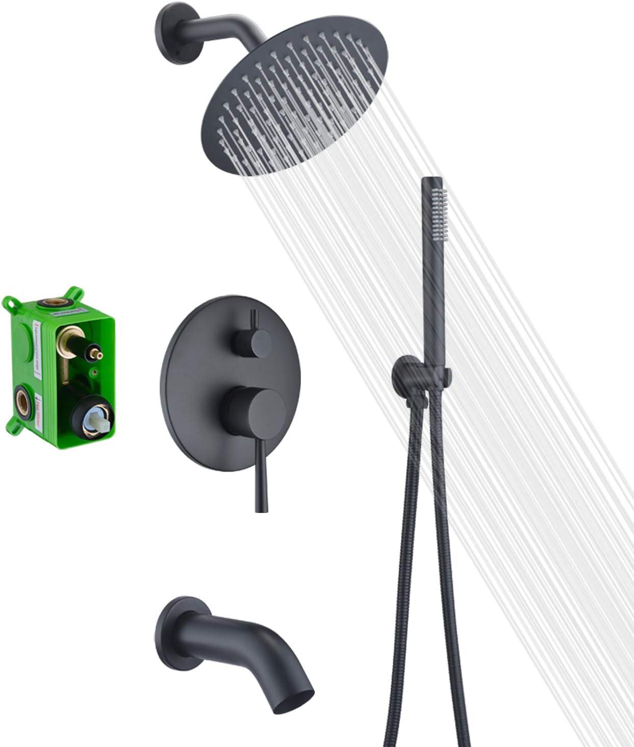 Matte Black Stainless Steel Rain Shower System with Handheld