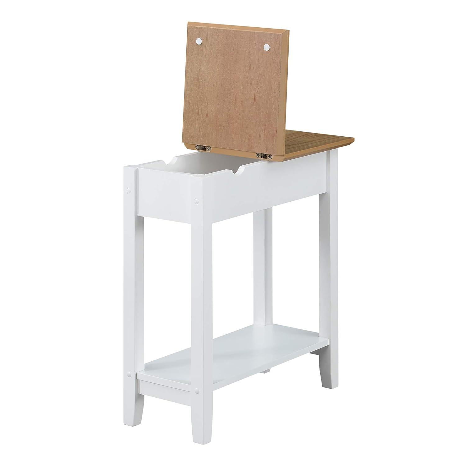 Convenience Concepts American Heritage Flip Top End Table with Charging Station and Shelf, Driftwood/White