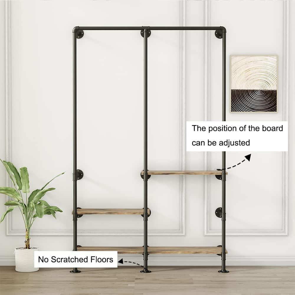 Black Industrial Pipe Wall Mounted Clothing Rack with Shelves