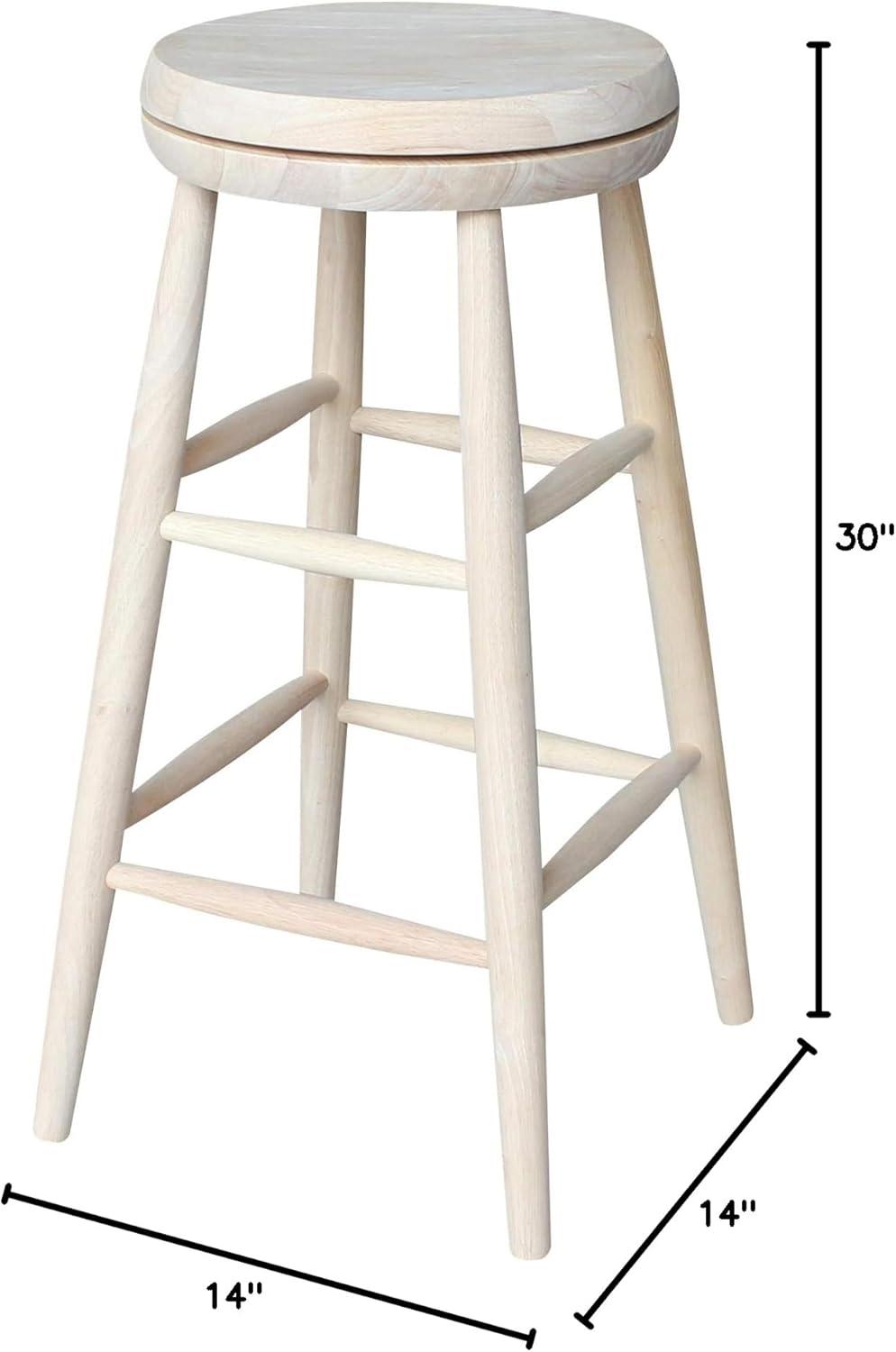 30" Jonathan Swivel Scooped Seat Barstool Unfinished - International Concepts: Solid Wood, Round, No Assembly