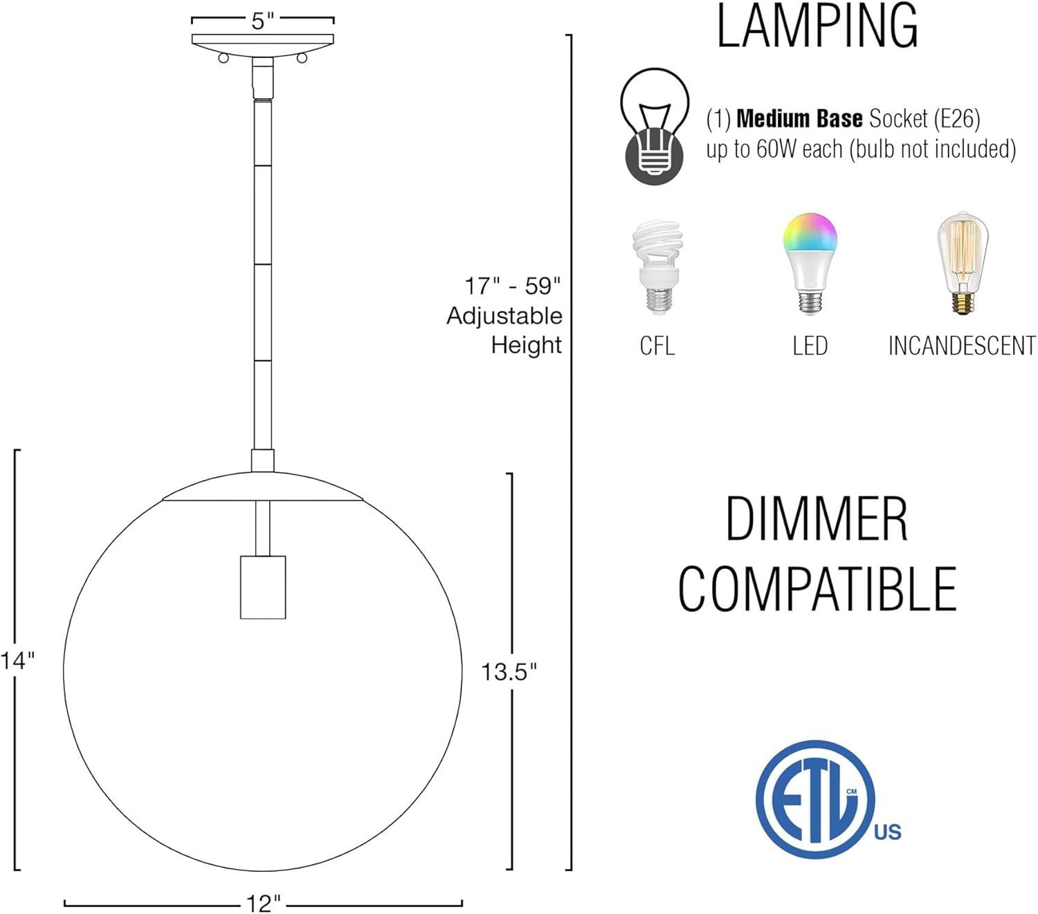 Kira Home Ceres 14" Mid-Century Modern Hanging Orb Pendant Light with Smooth Matte White Frosted Diffuser, Cool Brass