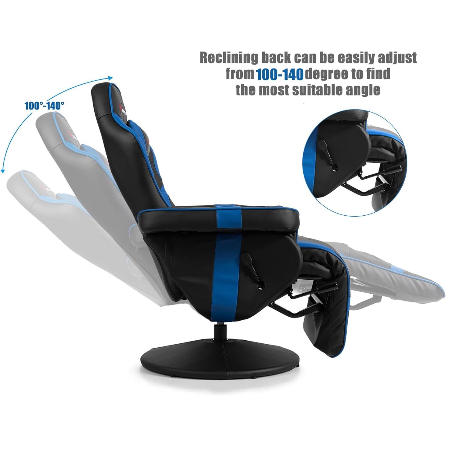 Costway Massage Gaming Recliner Reclining Racing Chair Swivel Blue