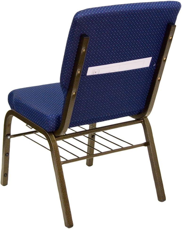 Flash Furniture HERCULES Series 18.5''W Church Chair in Navy Blue Patterned Fabric with Book Rack - Gold Vein Frame