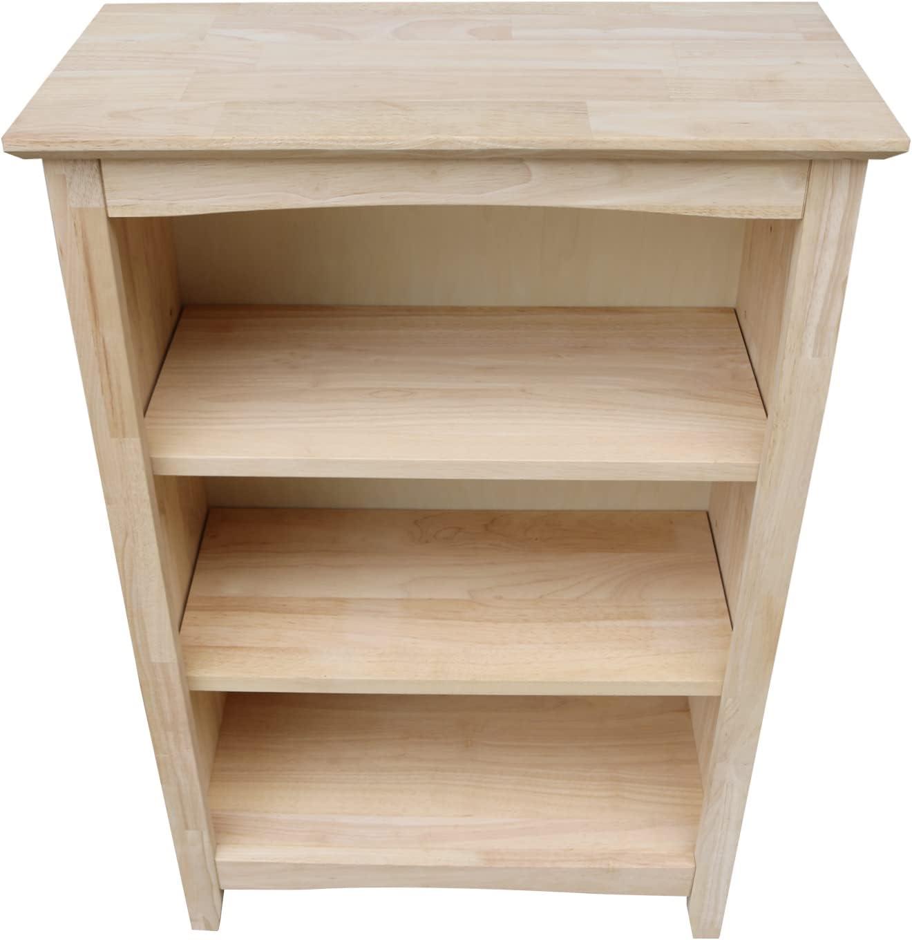 36"x24" Shaker Bookcase Unfinished - International Concepts: Rubberwood Material, 3 Fixed Shelves, Enclosed Back