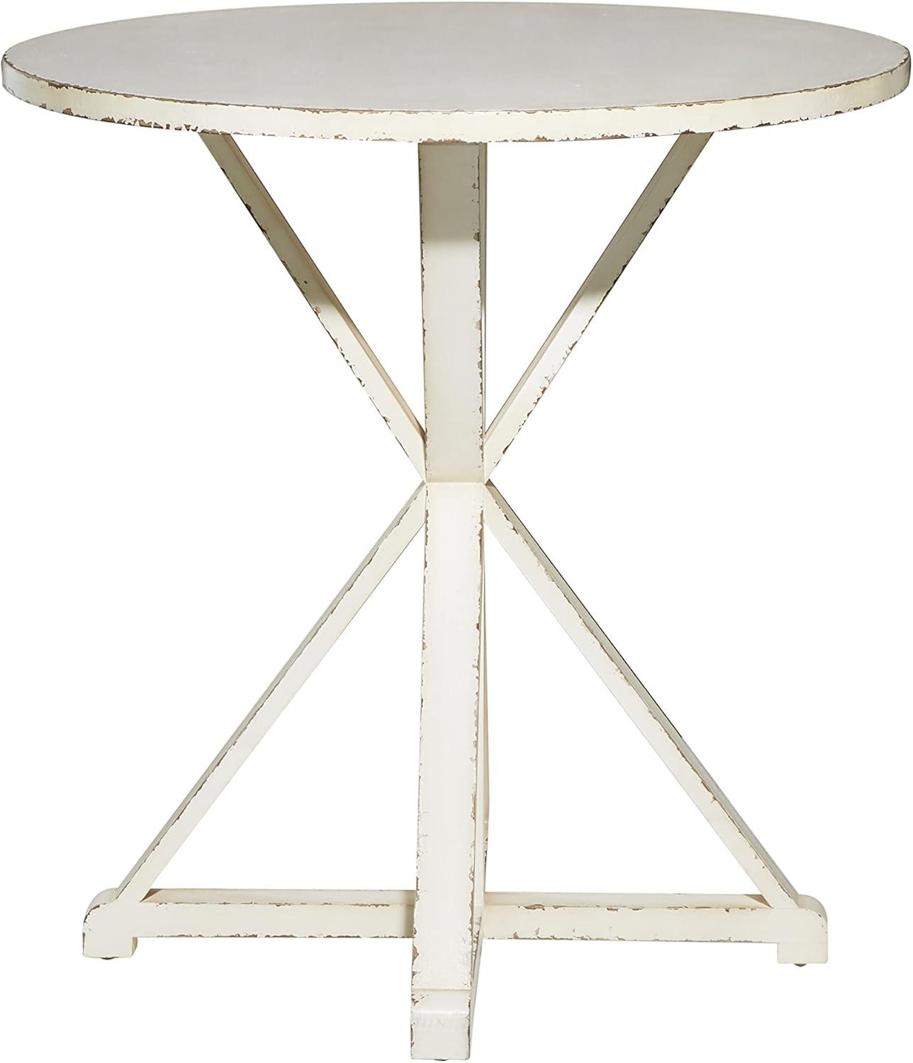 Elegant Farmhouse White Wood Round Accent Table 29" x 31"